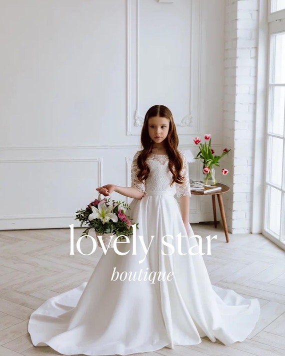 girls white formal dress Girls White Princess Ball Gown | Flower Girl & Little Bride Dress main image 0