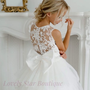 Lace flower girl dress,First communion dress,Long girl dress,Flower girl dress satin,Tulle girl dress,Wedding dress,Rustic flower girl dress