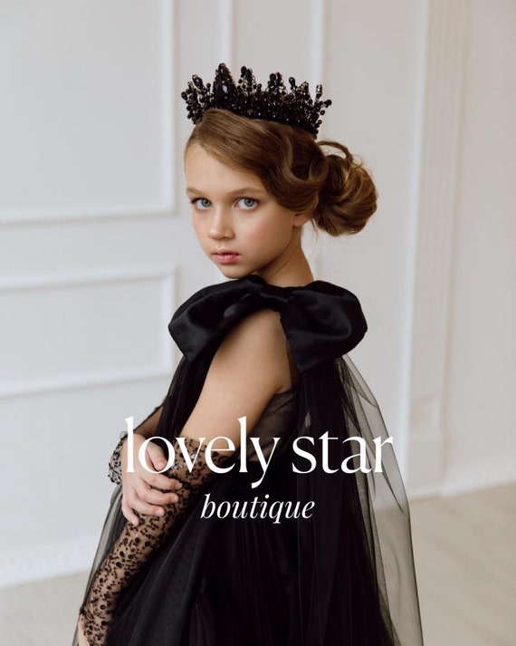 slim fit dress slacks Little Girls Dress Toddler Pageant Black Formal Flower Puff Sleeves Princess Dress, Black / 7-8 Years (140cm) main image 1