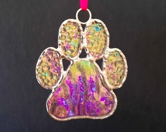 Iridescent glass dog paw / cat paw, in memory of, keepsake gift for pet lover