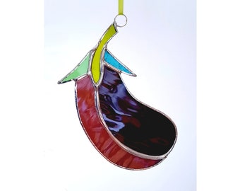 Stained glass aubergine / eggplant, birthday gift for vegan or vegetarian!