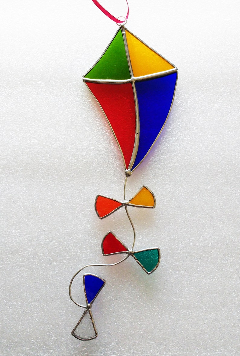 Stained glass kite colourful keepsake ornament hanging Etsy