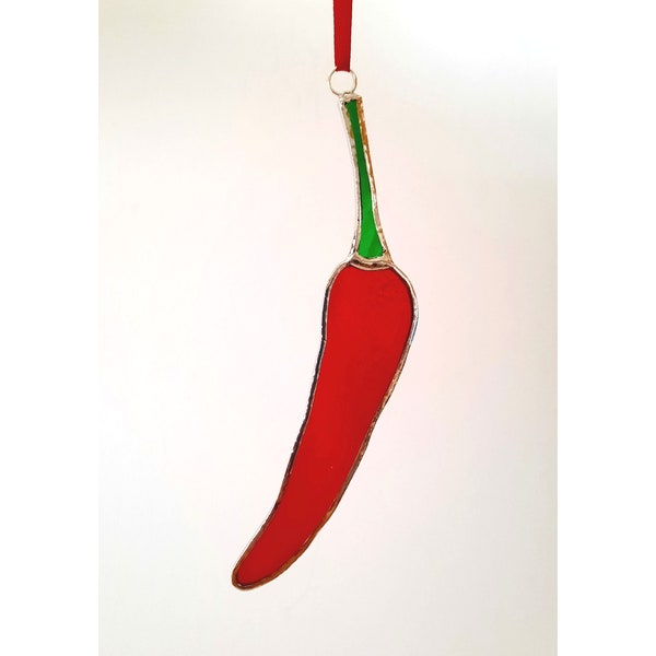 Piment rouge en vitrail, cadeau insolite pour végétalien / végétarien, décoration de cuisine souvenir