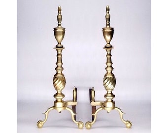 Beautiful Pair of Brass Swirled Fireplace Andirons/Fire Dogs with Claw Feet|Country Living|Farmhouse Decor|Cozy Cabin Fireplace|Home