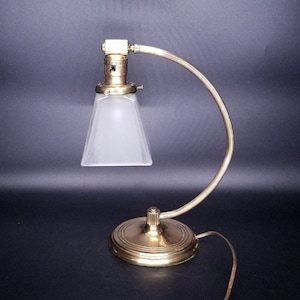 Art Deco Brass Rotating Arched Arm Chase Lamp with Frosted Shade|Vintage Lighting|Art Nouveau|Table Lamp|Home Decor|Office Desk Lamp|Home