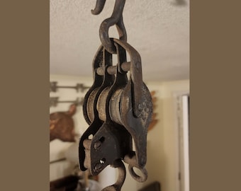Antique Triple Pulley Block Industrial Farmhouse Decor Plant Hanger