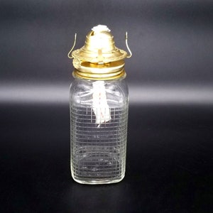 Hazel Atlas &quot;Waffle&quot; Quart Jar Kerosene Lamp|Glass Table Lamp|Oil Lamp & Wick|Decorative Lantern|Country Living|Farmhouse Decor|Home