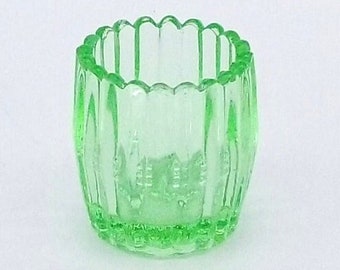 Antique Green Glass Match Holder "Banded Barrel” Design|Kitchen Decor|Cocktail Party|Barware|Dining Room|Country Living|Bar Decor|Home