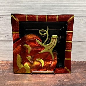 Vintage Fused Glass Jack-o’-Lantern Square Plate|Halloween Decor|Pumpkin Plate|Dessert Plate|Halloween Party Plate|Home