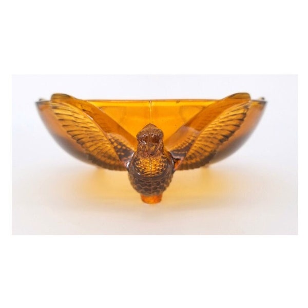 Mid-Century AmberGlass 3-Footed Pheasant Bowl|Glass Bowl Home Decor|Country Farmhouse Kitchen|Hunting Cabin Decor|Wildlife Lodge Decor|Home