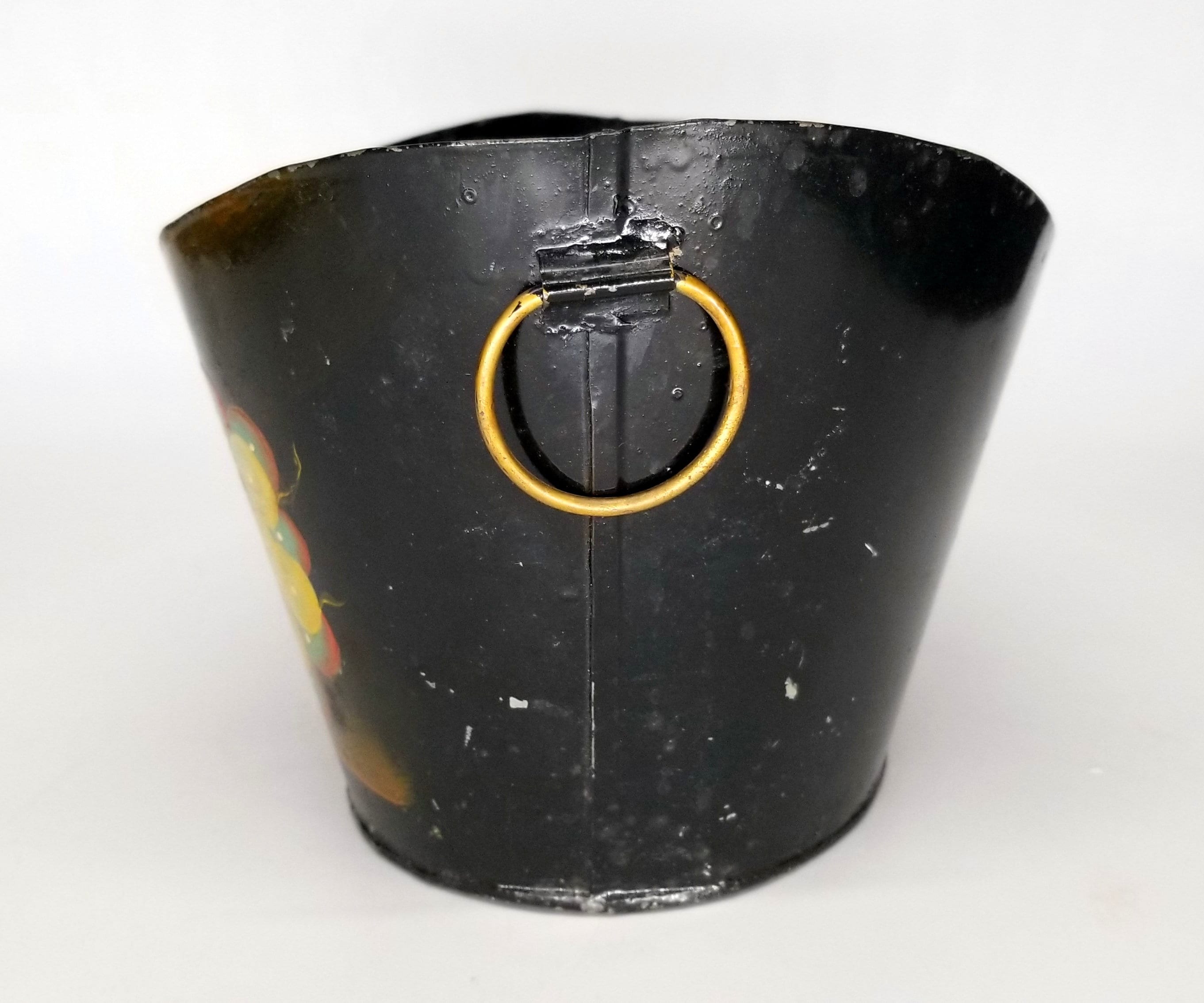 Painted Tin Bucket With Brass Handleshandpainted Fruit Metal Etsy