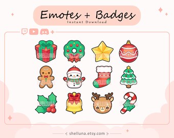 Christmas Emotes and Badges | Twitch Emotes | Twitch Badges | Discord Emotes | YouTube Emotes | Holiday Emotes | Kawaii | Streamer Badges