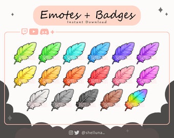 Émoticônes Twitch | Badges Twitch | Émoticônes Discord | Émoticônes YouTube | Emotes plumes | Kawaii | Insignes de banderoles