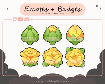 Flower Emotes and Badges (Yellow) | Twitch Emotes | Twitch Sub Badges | Discord | Kawaii | Plant | Spring | Stream Icons