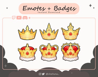 Crown (Gold/Red) Twitch Badges and Emotes | Discord Emotes | YouTube Emotes | Kawaii | Streamer Badges | Stream Icon | Channel Points
