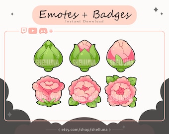 Flower Emotes and Badges (Pink) | Twitch Emotes | Twitch Sub Badges | Discord | Kawaii | Plant | Spring | Stream Icons