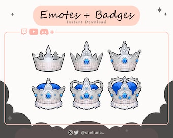 Crown (Silver/Blue) Twitch Badges and Emotes | Discord Emotes | YouTube Emotes | Kawaii | Streamer Badges | Stream Icon | Channel Points