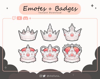 Crown (White/Pink) Twitch Badges and Emotes | Discord Emotes | YouTube Emotes | Kawaii | Streamer Badges | Stream Icon | Channel Points
