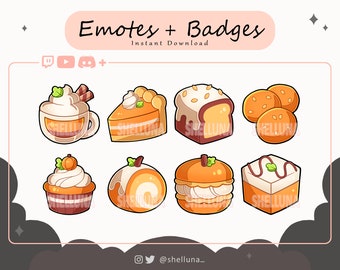 Twitch Emotes | Twitch Badges | Discord Emotes | YouTube Emotes | Pumpkin Dessert Emotes | Kawaii | Streamer Badges