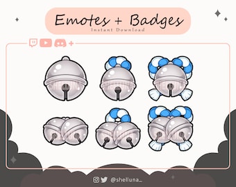 Kitsune Bells (Silver/Blue) Emotes and Badges | Twitch Emotes | Twitch Badges | Discord Emotes | Japanese | Kawaii | Stream Icons