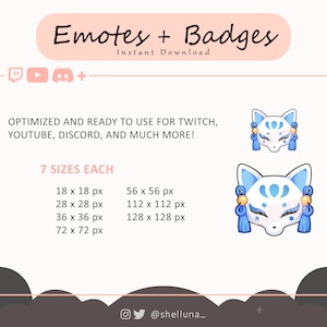 Kitsune Mask (white/blue) Emotes and Badges | Fox Mask Twitch Emotes ...