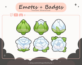 Flower Emotes and Badges (White) | Twitch Emotes | Twitch Sub Badges | Discord | Kawaii | Plant | Spring | Stream Icons