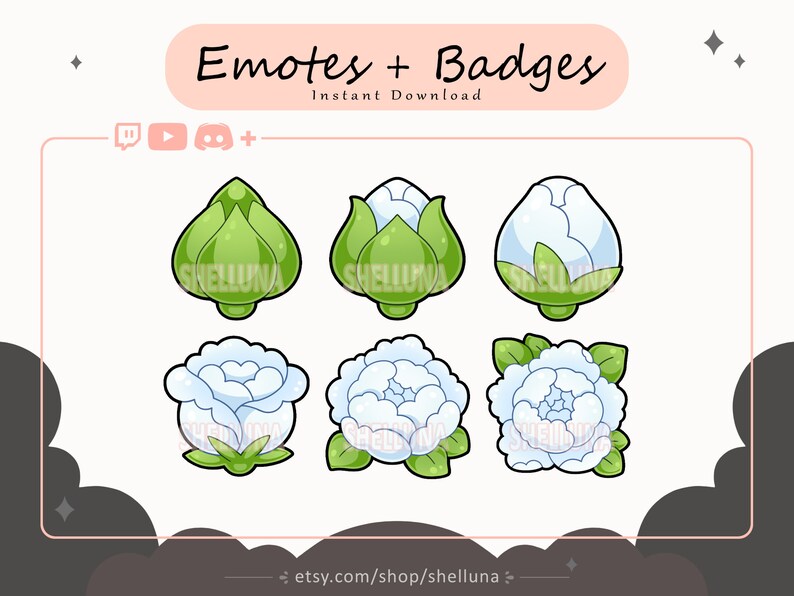Spring Emotes Flower Emotes and Badges (white) | Twitch Emotes | Twitch Sub Badges ...