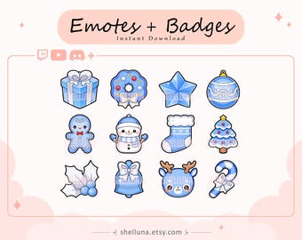 Blue Christmas Emotes and Badges | Twitch Emotes | Twitch Badges | Discord Emotes | Holiday Emotes | Kawaii | Streamer Badges