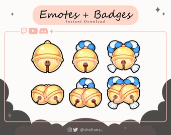 Kitsune Bells (Gold/Blue) Emotes and Badges | Twitch Emotes | Twitch Badges | Discord Emotes | Japanese | Kawaii | Stream Icons