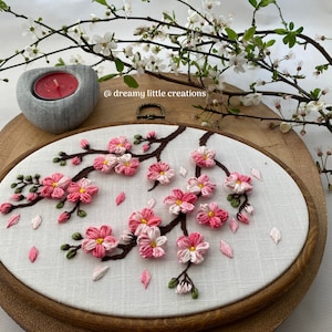 Spring embroidery,Japanese themed decor,Floral embroidery,cherry Blossom,Wall art,Spring flowers,Spring blooms