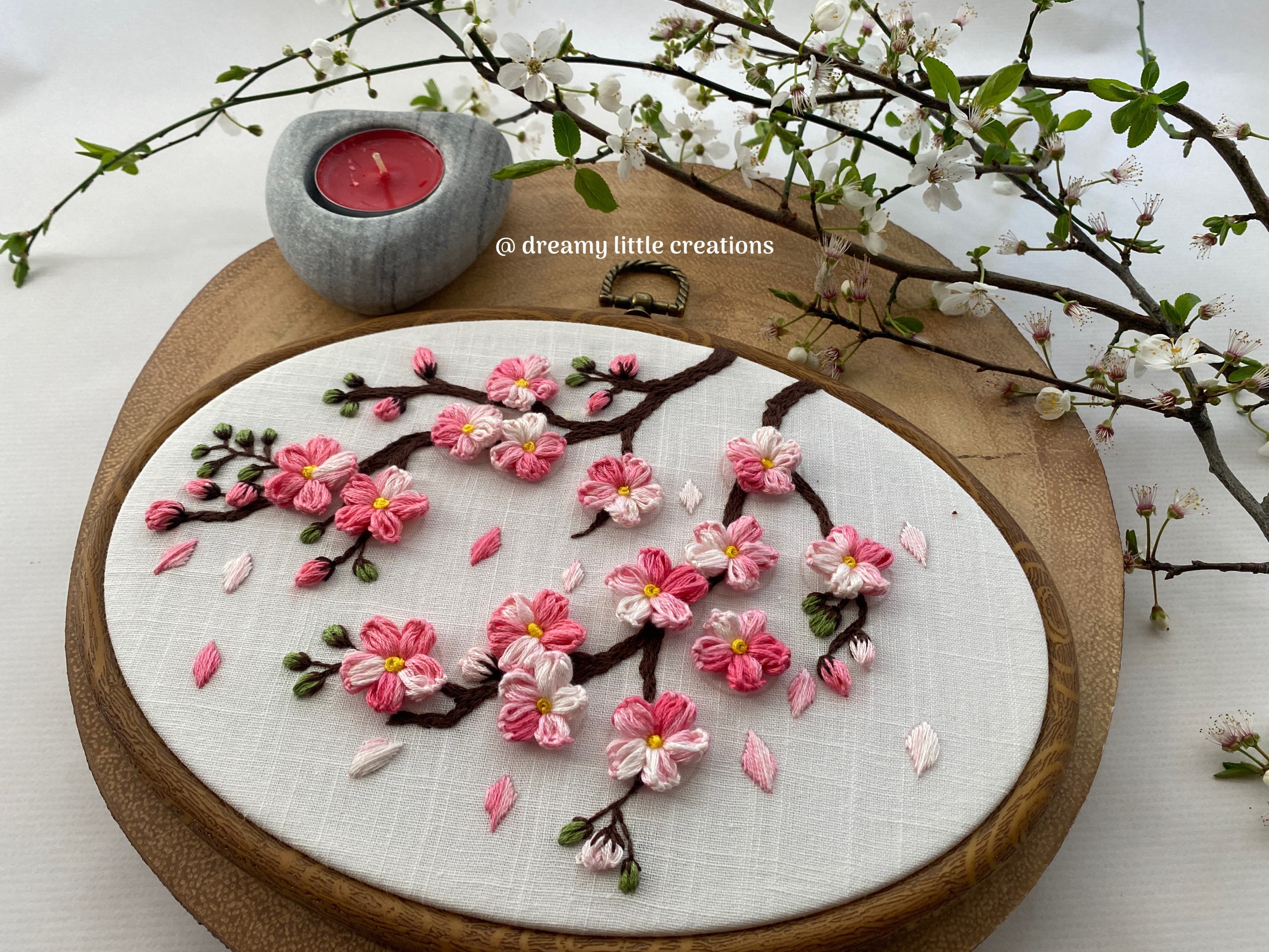 Handmade Cherry Blossom Embroidery Hoop Art: Japanese Spring Decor