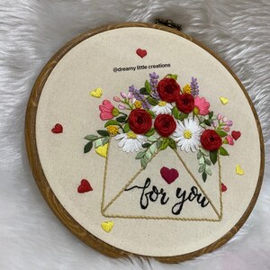 Valentine red rose hoops,floral embroidery hoop,red roses,Embroidery hoop,valentine gift,mothers day gift,Custom Embroidery hoop image 2