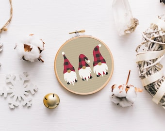 Counted Cross Stitch Pattern - Three Christmas Gonks / Gnome - Instant Download PDF and SVG