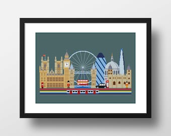 Counted Cross Stitch Pattern - London, England Skyline - Instant Download PDF and SVG - Digital format - Embroidery Design - City Collection