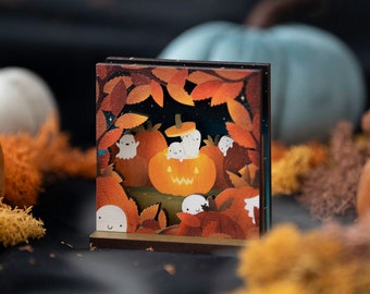 Personalised Haunted Pumpkin Patch Card - Cute Ghost Cards Wooden Cottagecore Letterbox Gift for Her DIY Alternative Desk Toy Pop up Wood
