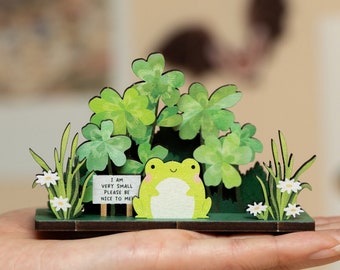 Please Be Nice to Me, I'm Very Small Frog Desk Companion- Cute Coworker Gift Toad Desk Toy Miniature Mini Best Friend Funny Card Cottagecore