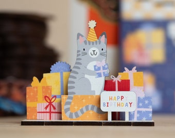 Personalised Cat Birthday Card - Happy  Funny Animal Cute Cat Lover Letterbox Gift for Her Crazy Cat Lady DIY Alternative Desk Toy Popup