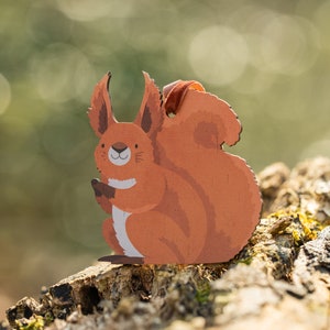 Red Squirrel Decoration - Rare British Breeds Wooden Endangered Animals - UK British Isles Wildlife - Nursery Decor Cute Grey Squirrel Acorn