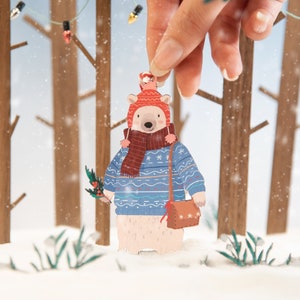 Polar Bear Wooden Decorations - Christmas Bauble - Handmade cute kawaii bears - 2022 woodland animals kids first xmas - personalised custom