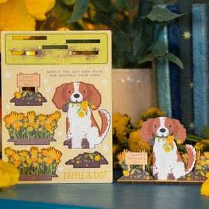 Carte pour la fête des mères Chien déterrer des fleurs - Carte épagneul en bois pop-out pour maman - Cadeau kawaii pour une mère pas comme les autres - Jeu de mots drôle