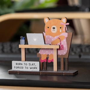 Born to Slay, Forced to Work Desk Companion - Cute Coworker Gift - Kawaii Desk Toy Miniature Mini Decoration - New Job Colleague Best Friend