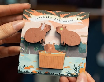 Capybara Spa Magnets - Cute Capybaras Card Gift - Fridge Refrigerator Magnet - Capybara Lover Animal Kawaii Shirt Sticker Tiktok Stationery