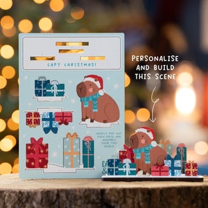 Personalised Capy Christmas Christmas Card -  Xmas Wooden Cappy Animals Cute Cottagecore Letterbox Gift for Her Alternative Desk Capybara