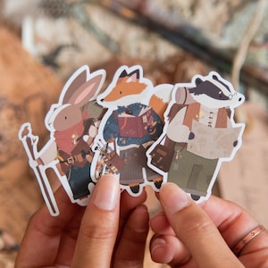 Adventure Animals Vinyl Die Cut Stickers - Woodland Creatures Fox Badger Rabbit - Cottagecore Stationery Decal - Mushroom Explorer Gift