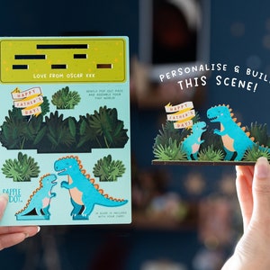 Pop Out Dinosaur Father's Day Card - DIY Wooden Craft Kit - Wood Card for Dad Daddy Father Animals Cute Letterbox Gift for Him Dino T-rex