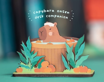 Capybara Spa Onsen Desk Companion - Cute Capybaras Gift - Kawaii Desk Toy - Miniature Mini Decoration - Capy Animal Letterbox Gifts for Her