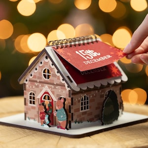 Christmas Cottage Reusable Wooden Advent Calendar - Children's Countdown to Christmas Scene - Mantelpiece Garland Decoration Handmade Winter