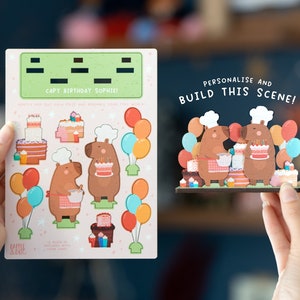 Personalised Capybara Birthday Card - Happy Cards Animals Cute Cottagecore Letterbox Gift for Her Mushroom DIY Alternative Desk Toy Pop up