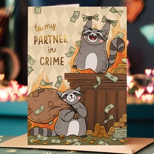 Tarjeta de San Valentín con mapache para mi compañero en el crimen - Regalo simbólico para amantes - Animales Cumpleaños Lindo Divertido Aniversario Regalo de San Valentín para ella