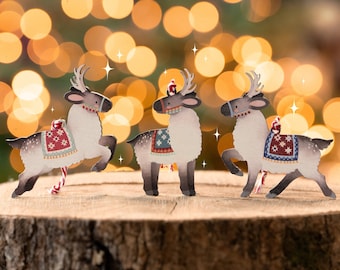 Wooden Reindeer Christmas Decorations - Xmas Bauble - Handmade cute kawaii kittens - 2022 Wooden Animal Tree Cat Ornament Custom Xmas Jumper